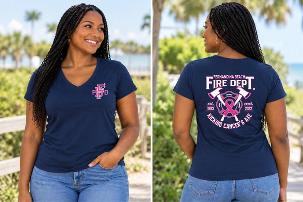 Fernandina Beach FD Kick Cancer's Axe V Neck T Shirt 2022