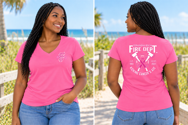Fernandina Beach FD Kick Cancer's Axe V Neck T Shirt 2022