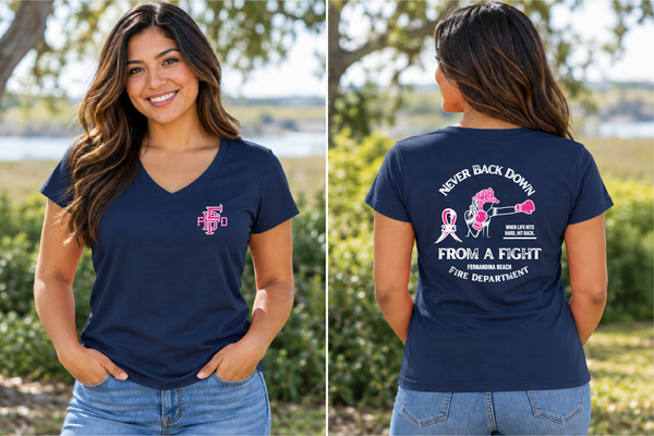Fernandina Beach FD Never Back Down V Neck T Shirt