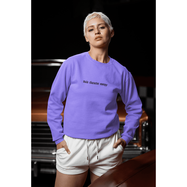 comfort-colors-sweatshirt-mockup-featuring-a-woman-with-short-hair-posing-against-a-car-m56279