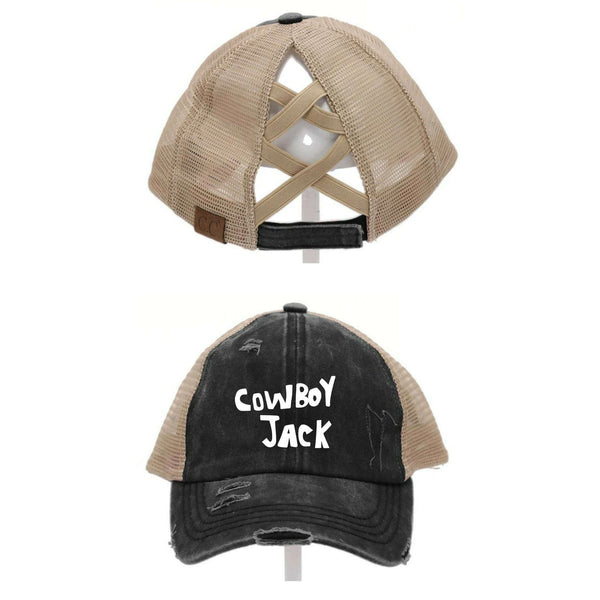 Cowboy Jack Hat Ladies Distressed Criss Cross Cap