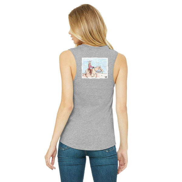 Cowboy on a Horse Side View Female Muscle Tank