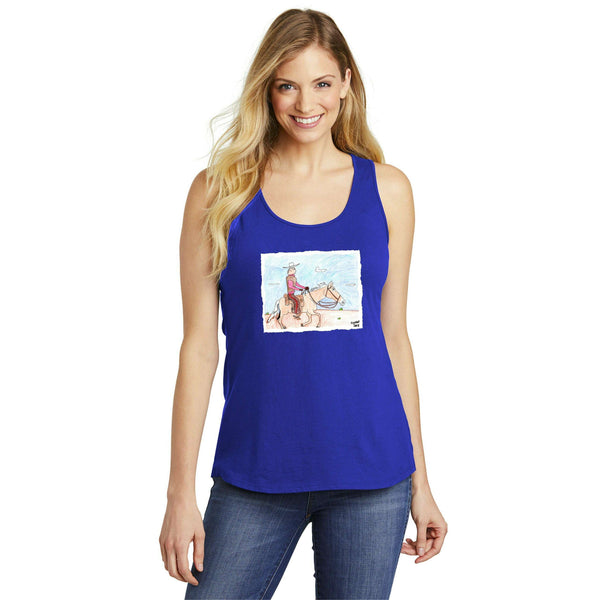 Cowboy on a Horse Side View Women's Tank